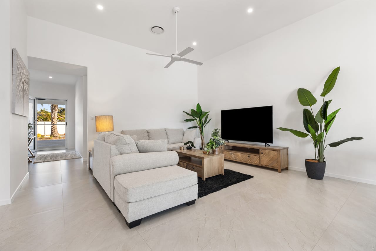 The Hide Away's open-plan living area